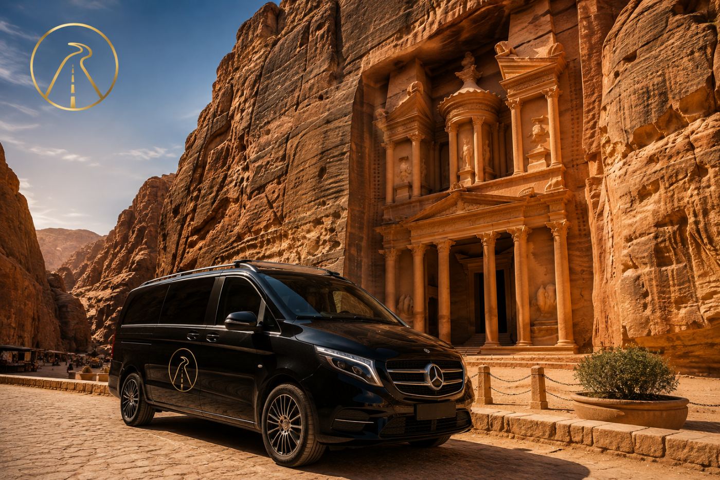 Jordan landmark with touring vehicle